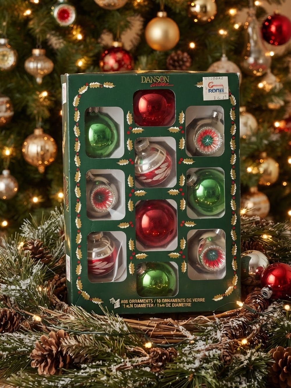 ​Vintage Glass Christmas Ornaments Box of 10 Retro Indented Reflector Baubles